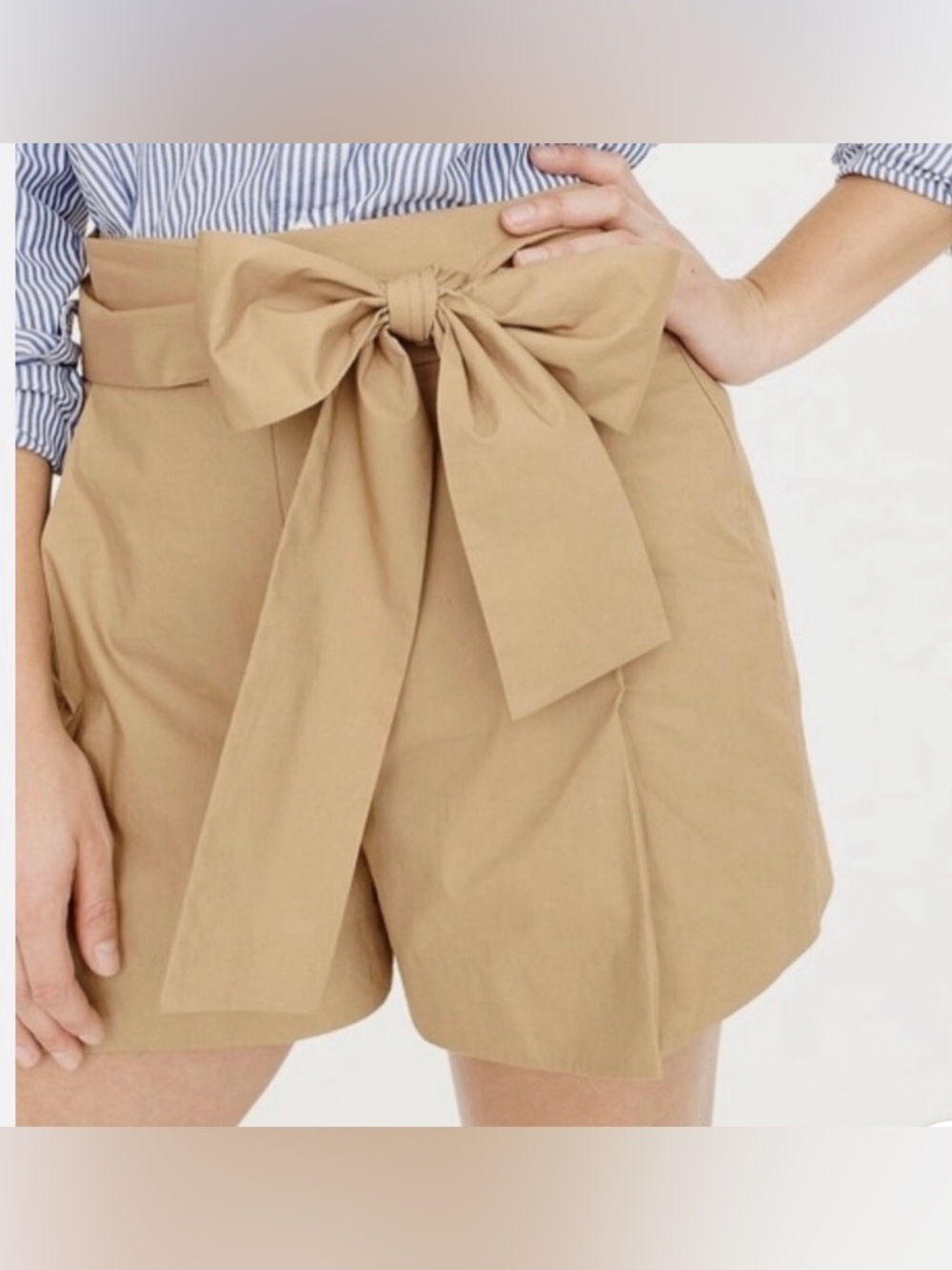 High-Waist Tie Front Khaki Shorts